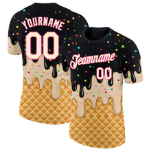 Charger l'image dans la galerie, Custom Black Cream-Pink Ice Cream Waffle Foodie Dessert Performance T-Shirt
