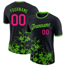 Load image into Gallery viewer, Custom Black Hot Pink-Aurora Green Brush Stroke Splatter Performance T-Shirt
