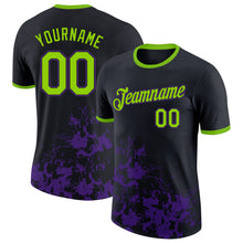 Load image into Gallery viewer, Custom Black Neon Green-Purple Brush Stroke Splatter Performance T-Shirt
