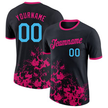 Load image into Gallery viewer, Custom Black Sky Blue-Hot Pink Brush Stroke Splatter Performance T-Shirt
