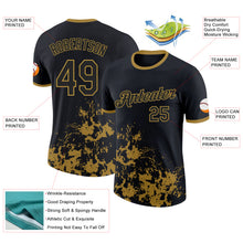 Load image into Gallery viewer, Custom Black-Old Gold Brush Stroke Splatter Performance T-Shirt
