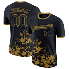 Load image into Gallery viewer, Custom Black-Old Gold Brush Stroke Splatter Performance T-Shirt
