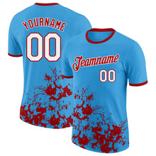 Load image into Gallery viewer, Custom Sky Blue White-Red Brush Stroke Splatter Performance T-Shirt
