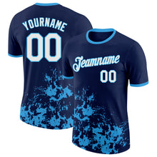 Load image into Gallery viewer, Custom Navy White-Sky Blue Brush Stroke Splatter Performance T-Shirt
