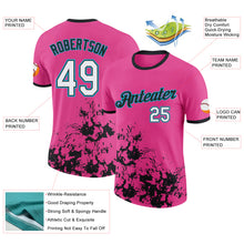 Load image into Gallery viewer, Custom Pink White Black-Lakes Blue Brush Stroke Splatter Performance T-Shirt
