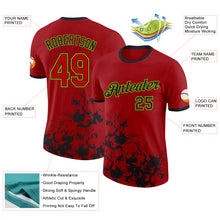 Laden Sie das Bild in den Galerie-Viewer, Custom Red Black-Neon Green Brush Stroke Splatter Performance T-Shirt
