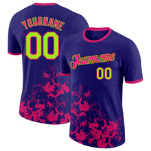 Load image into Gallery viewer, Custom Dark Purple Neon Green-Hot Pink Brush Stroke Splatter Performance T-Shirt

