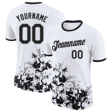 Custom White Black-Gray Brush Stroke Splatter Performance T-Shirt
