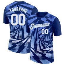 Load image into Gallery viewer, Custom Royal White-Light Blue Lightning Gradient Dot Performance T-Shirt
