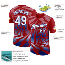 Load image into Gallery viewer, Custom Red White-Royal Lightning Gradient Dot Performance T-Shirt
