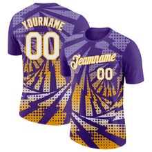 Laden Sie das Bild in den Galerie-Viewer, Custom Purple White-Gold Lightning Gradient Dot Performance T-Shirt
