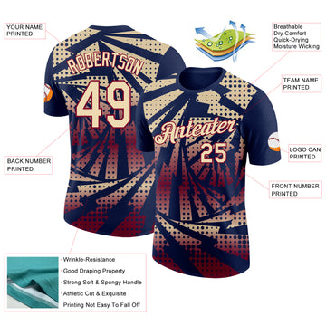 Custom Navy Cream-Maroon Lightning Gradient Dot Performance T-Shirt