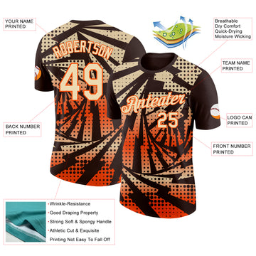 Custom Brown Cream-Orange Lightning Gradient Dot Performance T-Shirt
