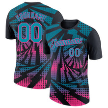 Laden Sie das Bild in den Galerie-Viewer, Custom Black Teal-Pink Lightning Gradient Dot Performance T-Shirt
