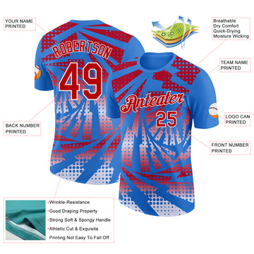Custom Powder Blue Red-White Lightning Gradient Dot Performance T-Shirt