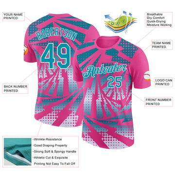 Custom Pink Teal-White Lightning Gradient Dot Performance T-Shirt