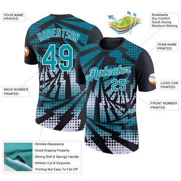 Custom Black Teal-White Lightning Gradient Dot Performance T-Shirt