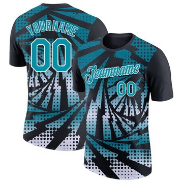 Custom Black Teal-White Lightning Gradient Dot Performance T-Shirt