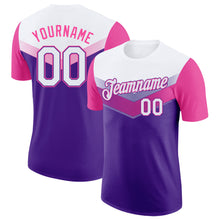 Laden Sie das Bild in den Galerie-Viewer, Custom White Purple-Pink Geometric V-Lines Color Block Performance T-Shirt
