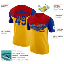 Load image into Gallery viewer, Custom Red Royal-Gold Geometric V-Lines Color Block Performance T-Shirt
