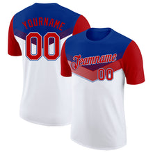Load image into Gallery viewer, Custom Royal Red-White Geometric V-Lines Color Block Performance T-Shirt
