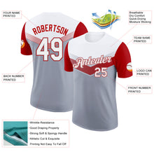 Load image into Gallery viewer, Custom White Gray-Red Geometric V-Lines Color Block Performance T-Shirt
