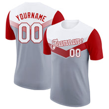 Load image into Gallery viewer, Custom White Gray-Red Geometric V-Lines Color Block Performance T-Shirt
