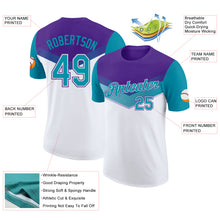 Charger l'image dans la galerie, Custom Purple Teal-White Geometric V-Lines Color Block Performance T-Shirt
