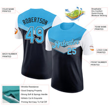 Charger l'image dans la galerie, Custom Sky Blue Black-White Geometric V-Lines Color Block Performance T-Shirt
