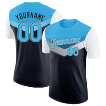 Charger l'image dans la galerie, Custom Sky Blue Black-White Geometric V-Lines Color Block Performance T-Shirt
