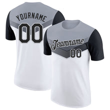 Load image into Gallery viewer, Custom Gray Black-White Geometric V-Lines Color Block Performance T-Shirt
