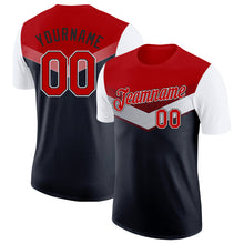 Load image into Gallery viewer, Custom Red Black-White Geometric V-Lines Color Block Performance T-Shirt
