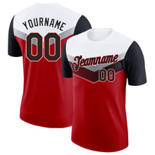 Load image into Gallery viewer, Custom White Black-Red Geometric V-Lines Color Block Performance T-Shirt
