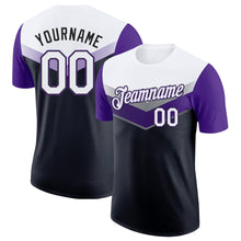 Laden Sie das Bild in den Galerie-Viewer, Custom White Black-Purple Geometric V-Lines Color Block Performance T-Shirt
