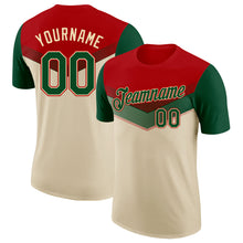 Charger l'image dans la galerie, Custom Red Green-Cream Geometric V-Lines Color Block Performance T-Shirt
