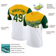 Load image into Gallery viewer, Custom Gold Green-White Geometric V-Lines Color Block Performance T-Shirt
