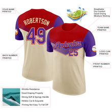 Load image into Gallery viewer, Custom Red Purple-Cream Geometric V-Lines Color Block Performance T-Shirt
