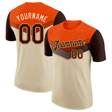 Load image into Gallery viewer, Custom Orange Brown-Cream Geometric V-Lines Color Block Performance T-Shirt
