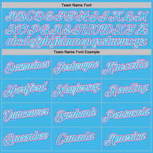 Laden Sie das Bild in den Galerie-Viewer, Custom Sky Blue Pink-White Geometric V-Lines Color Block Performance T-Shirt
