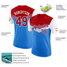 Load image into Gallery viewer, Custom Red Powder Blue-White Geometric V-Lines Color Block Performance T-Shirt
