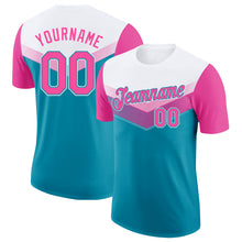 Load image into Gallery viewer, Custom White Pink-Teal Geometric V-Lines Color Block Performance T-Shirt
