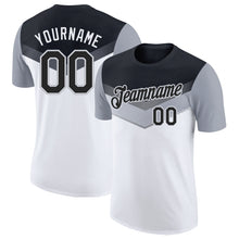 Load image into Gallery viewer, Custom Black White-Gray Geometric V-Lines Color Block Performance T-Shirt
