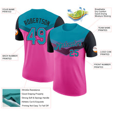 Laden Sie das Bild in den Galerie-Viewer, Custom Teal Pink-Black Geometric V-Lines Color Block Performance T-Shirt
