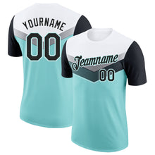 Charger l'image dans la galerie, Custom White Black-Ice Blue Geometric V-Lines Color Block Performance T-Shirt

