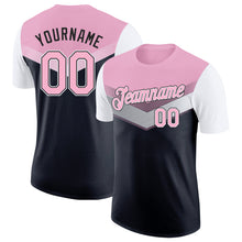 Charger l'image dans la galerie, Custom Light Pink Black-White Geometric V-Lines Color Block Performance T-Shirt
