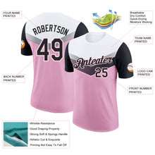 Charger l'image dans la galerie, Custom White Black-Light Pink Geometric V-Lines Color Block Performance T-Shirt
