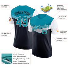 Load image into Gallery viewer, Custom Teal Black-White Geometric V-Lines Color Block Performance T-Shirt

