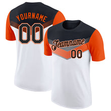 Charger l'image dans la galerie, Custom Black White-Orange Geometric V-Lines Color Block Performance T-Shirt
