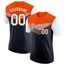 Load image into Gallery viewer, Custom Orange White-Black Geometric V-Lines Color Block Performance T-Shirt
