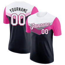 Laden Sie das Bild in den Galerie-Viewer, Custom White Black-Pink Geometric V-Lines Color Block Performance T-Shirt
